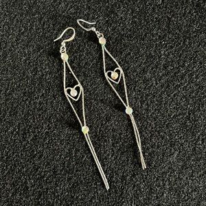 Silver heart and stone earrings